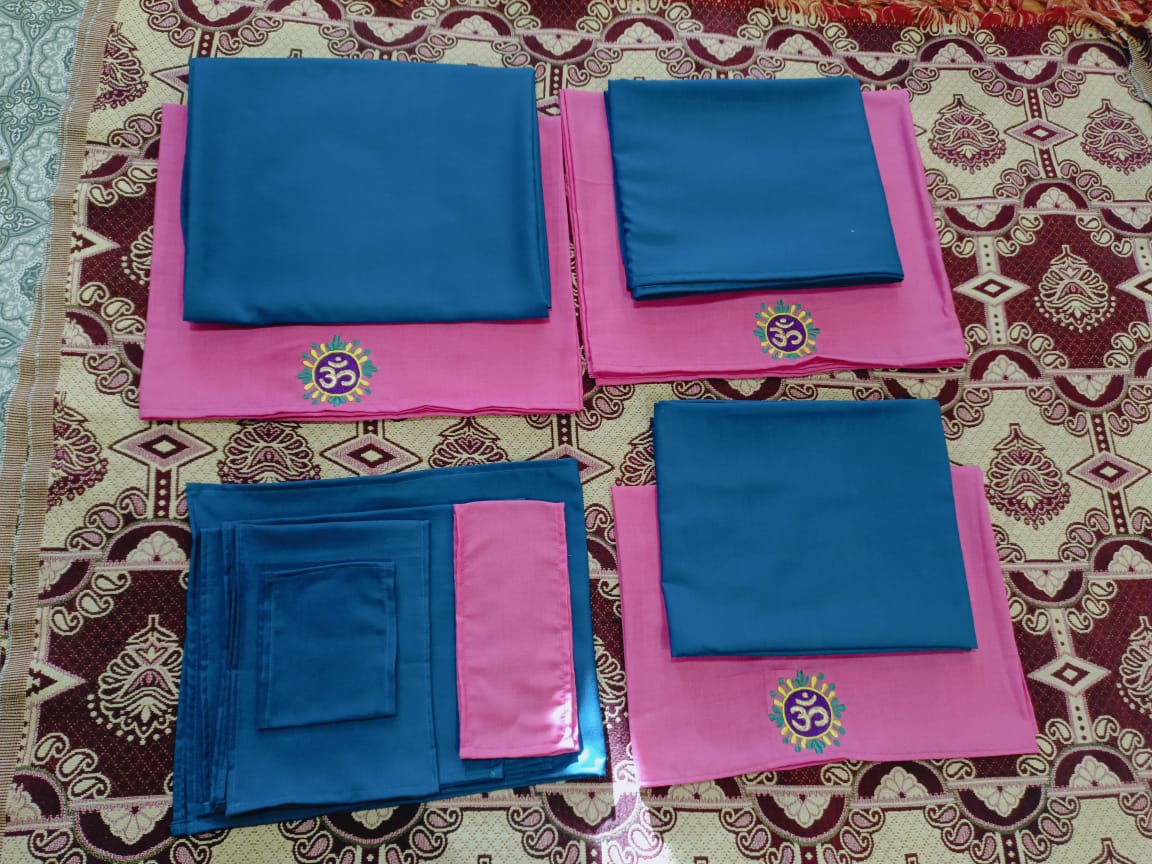 Dark blue with pink shawl